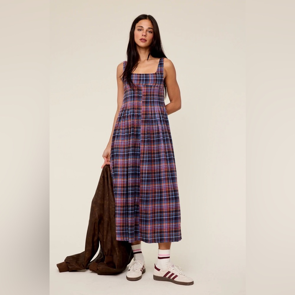 NWOT Laura Daisy Irish Cotton Flannel Tank Circle Pocketed Midi Grunge Dress - Picture 10 of 13